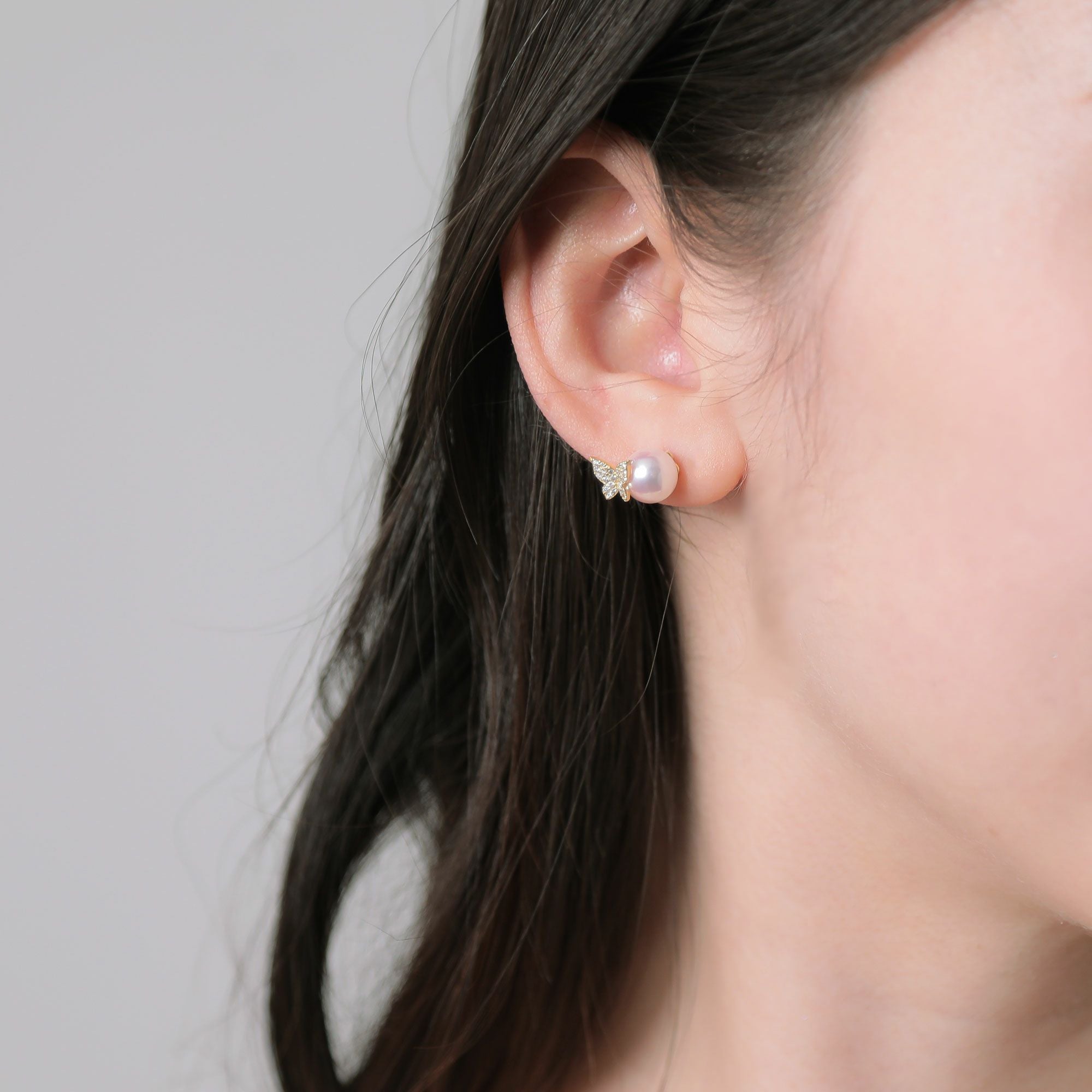petit amie あこや真珠 蝶 ピアス 7.5-8.0mm K18YG | WSP（ダブル