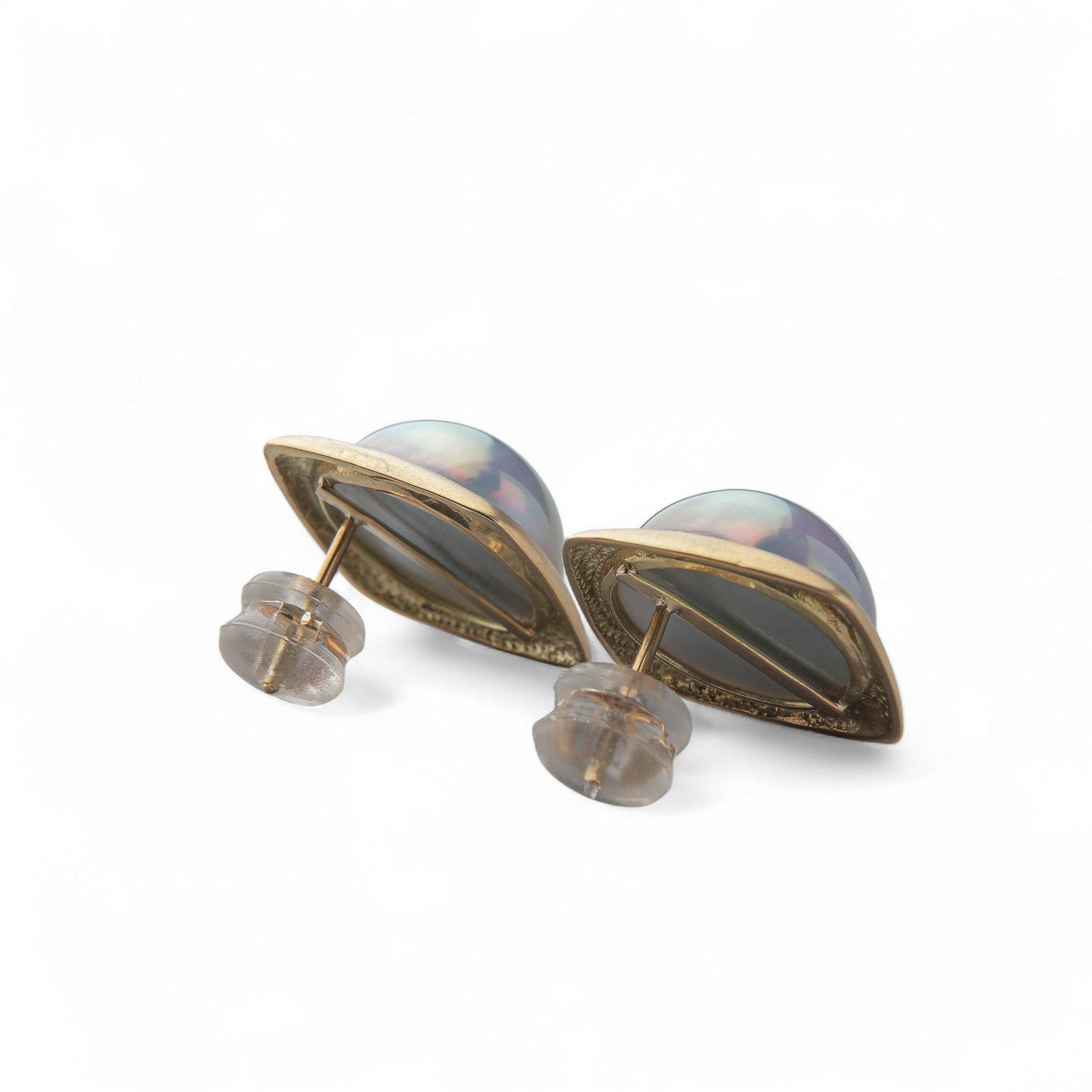 マベ真珠 スクエア ピアス12mmUP K18YG オーロラブルー