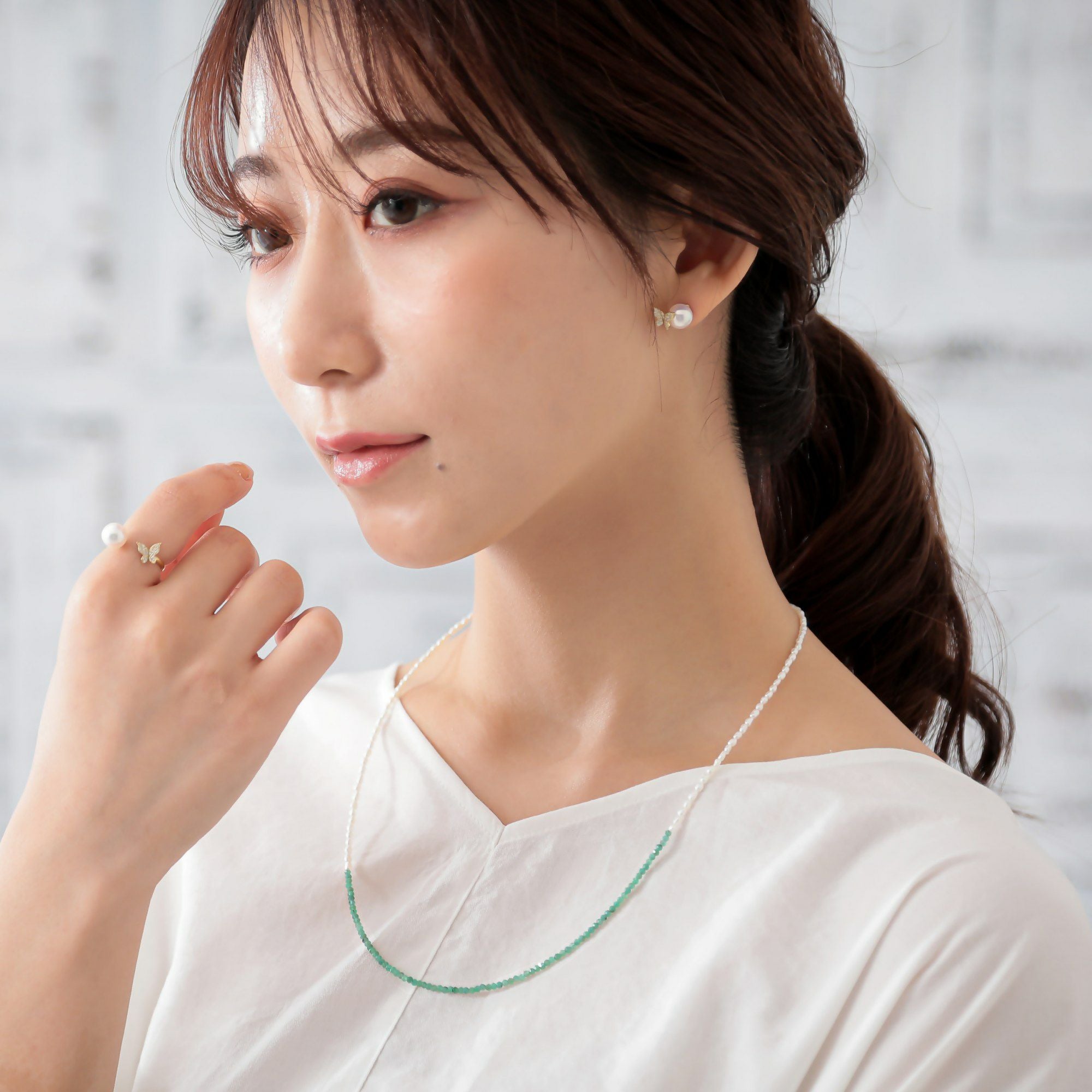 WEB限定】淡水真珠/エメラルド ネックレス 2.0-2.5mm ケシ | 淡水真珠