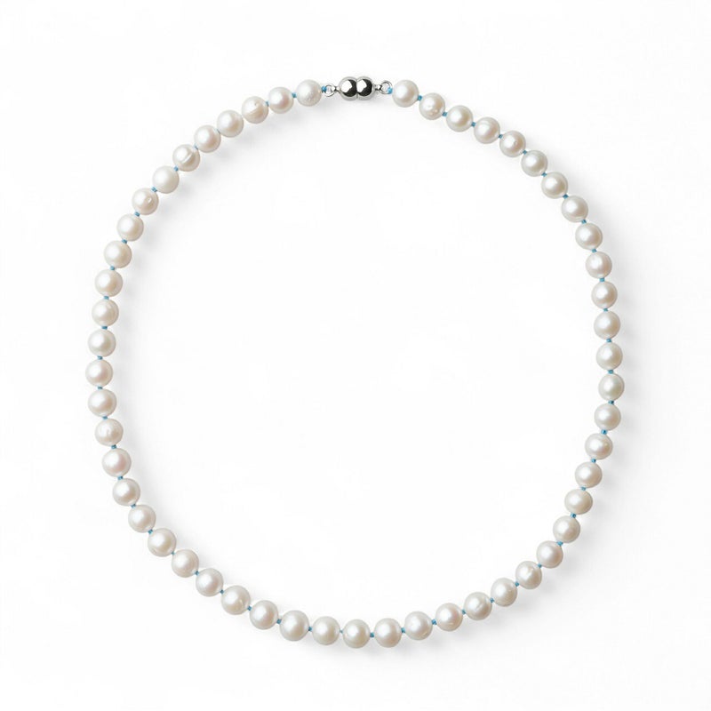 淡水真珠 カラーノットネックレス　7.5-8.0mm ブルー
