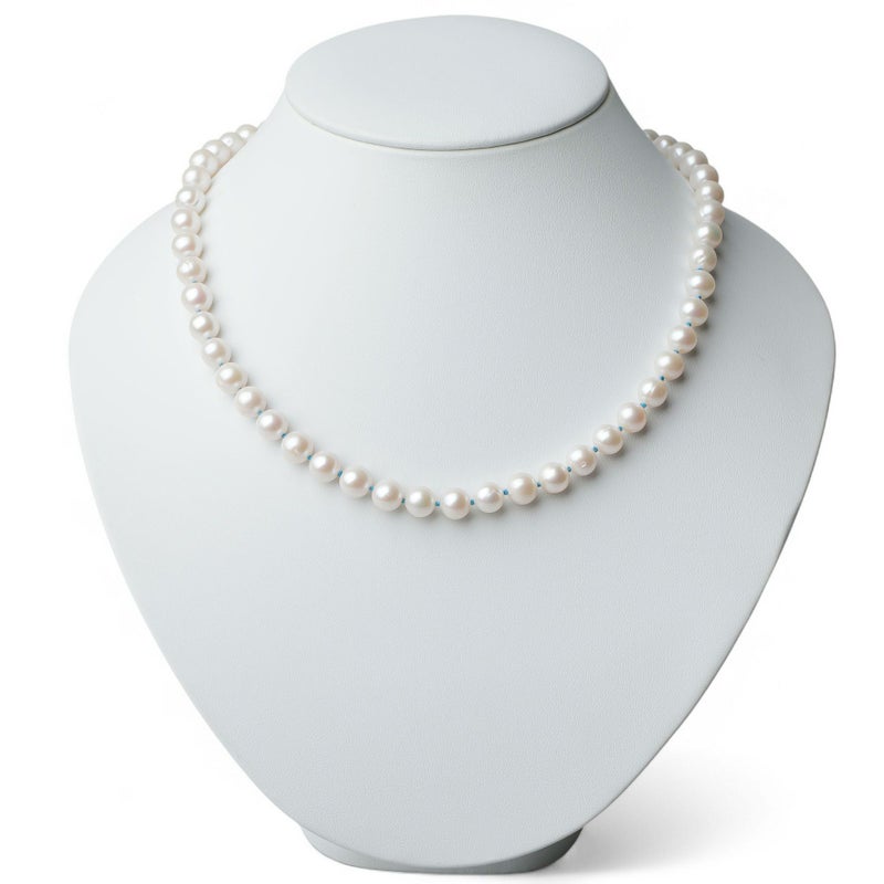 淡水真珠 カラーノットネックレス　7.5-8.0mm ブルー