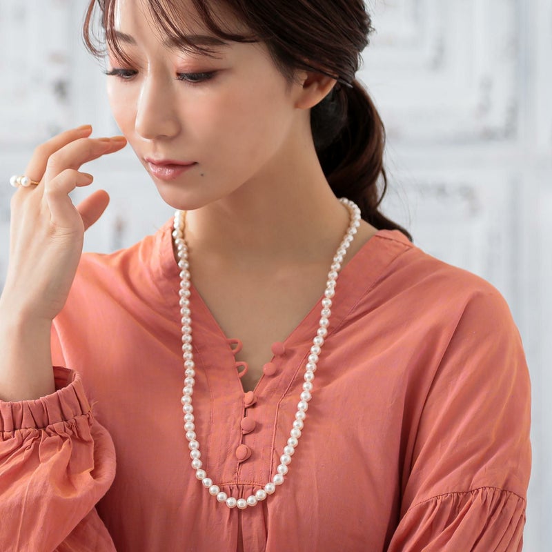 あこや真珠 ロングネックレス7.5-8.0mm バロック 80cm