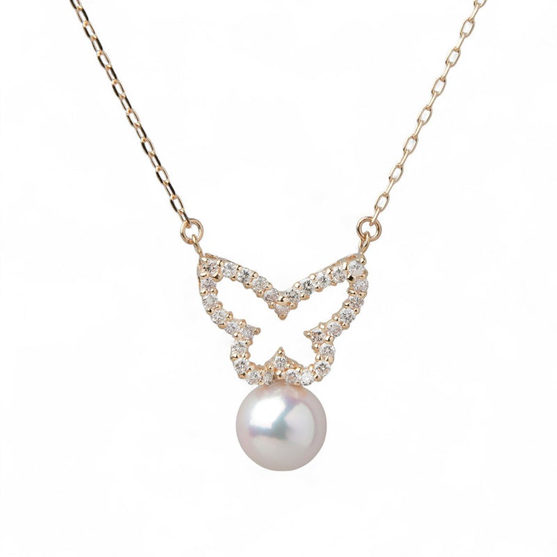 あこや真珠 蝶 ペンダント7.5-8.0mm K18YG