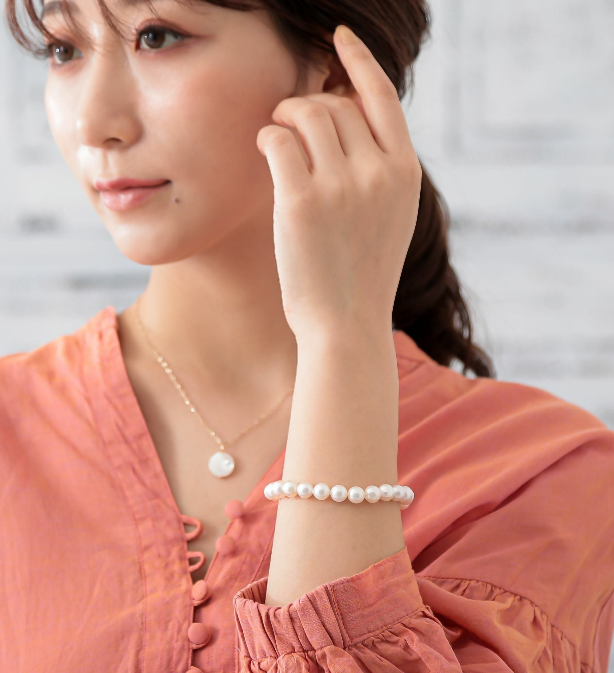 WEB限定】あこや真珠 ブレスレット7.5-8.0mm バロック シリコンゴム