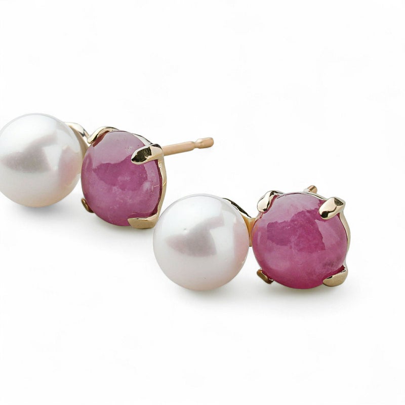 あこや真珠×スタールビー ピアス5.5-6.0mm/6mmUP K10YG