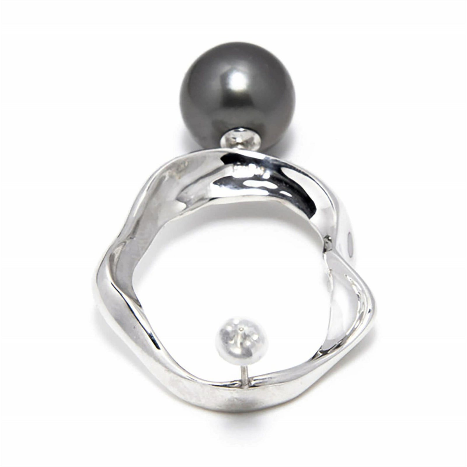 MARLENA タヒチ黒蝶真珠 ピアス (片耳)　11mmUP K18WG/SIILVER925 ウェーブ/アウトサイド