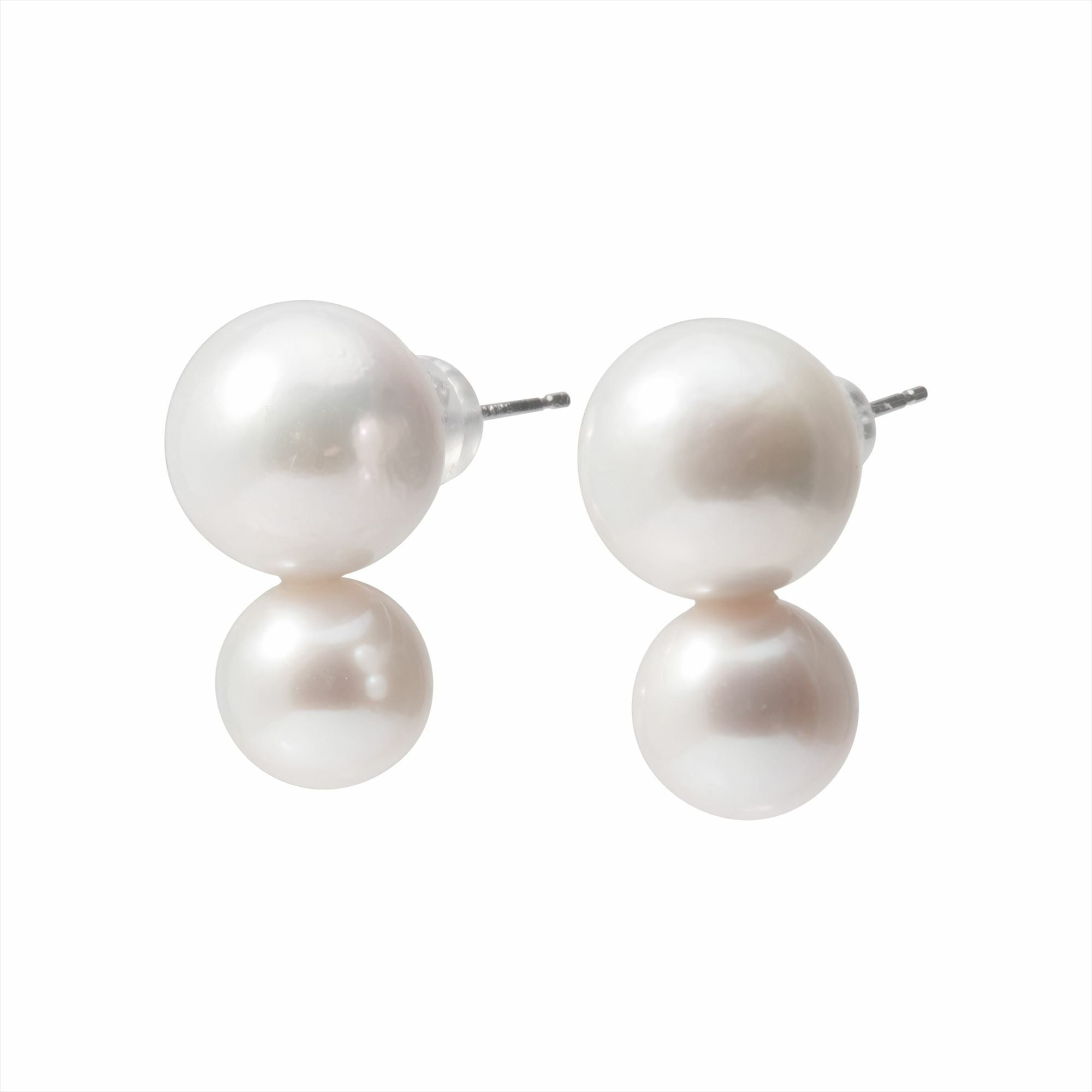 Double ダブルパールピアス/イヤリング 淡水真珠 9-12mm PT900/SV925