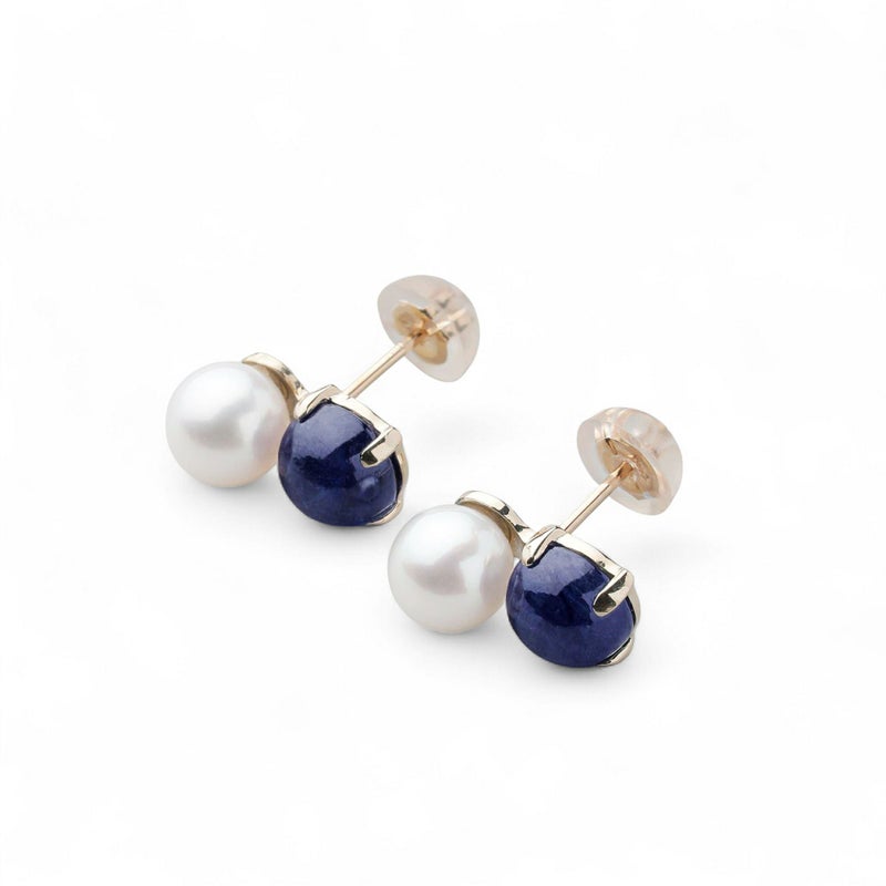 あこや真珠×サファイア ピアス　5.5-6.0mm/6mmUP K10YG