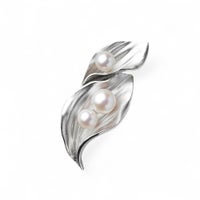 あこや真珠 ブローチ リーフ6.0-8.0mm　SV925