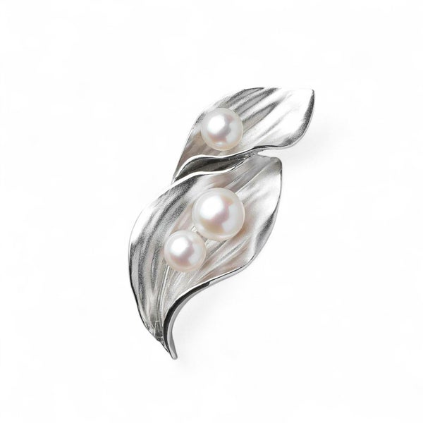 あこや真珠 ブローチ リーフ6.0-8.0mm　SV925
