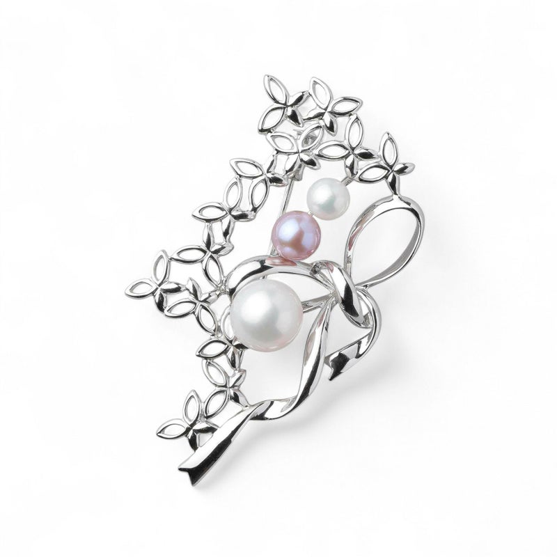 淡水真珠 ブローチ 蝶×リボン　5.0-9.0mm　SV925