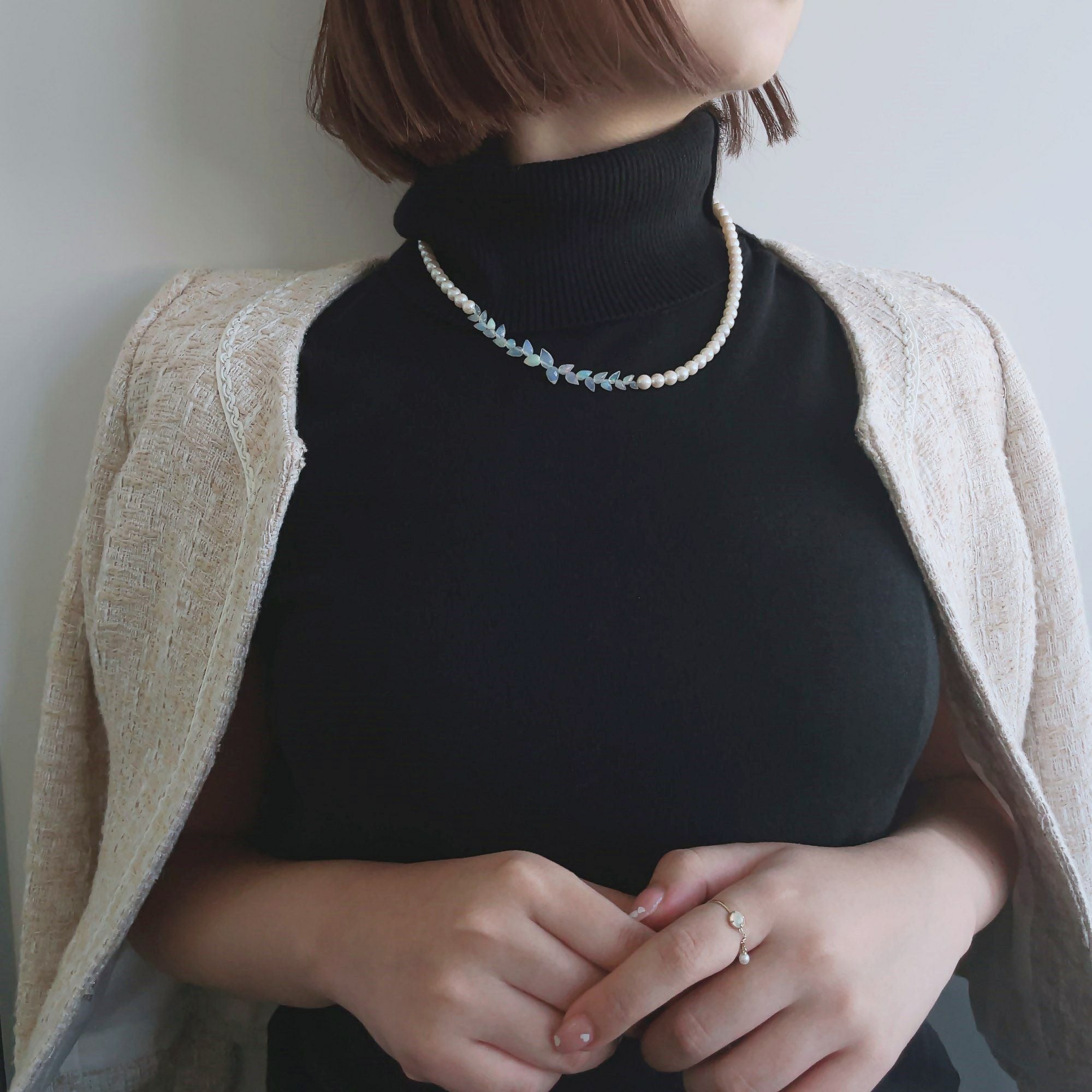 WEB限定】あこや真珠×オパール ネックレス 5.0-5.5mm つぼみドロップ