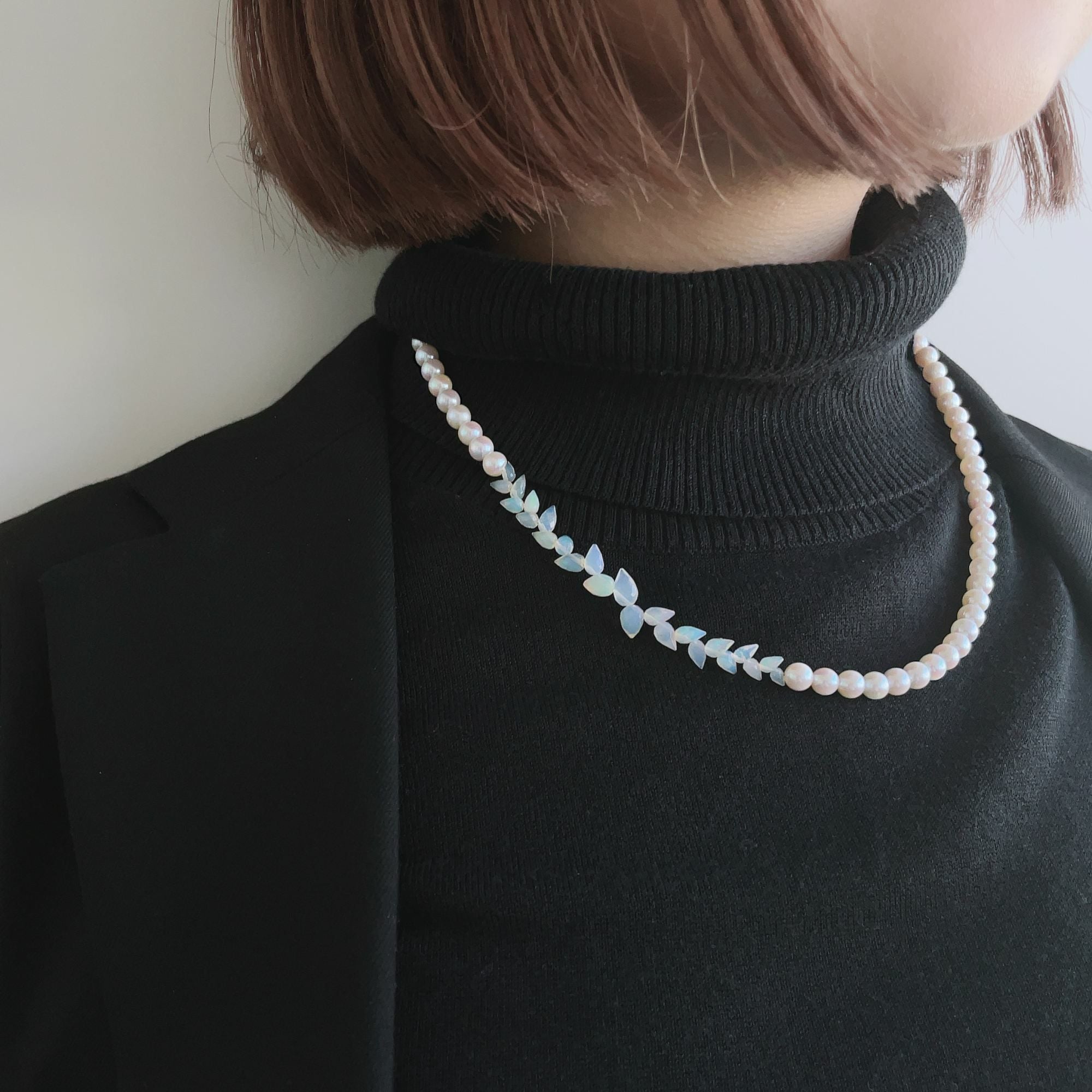 WEB限定】あこや真珠×オパール ネックレス 5.0-5.5mm つぼみドロップ