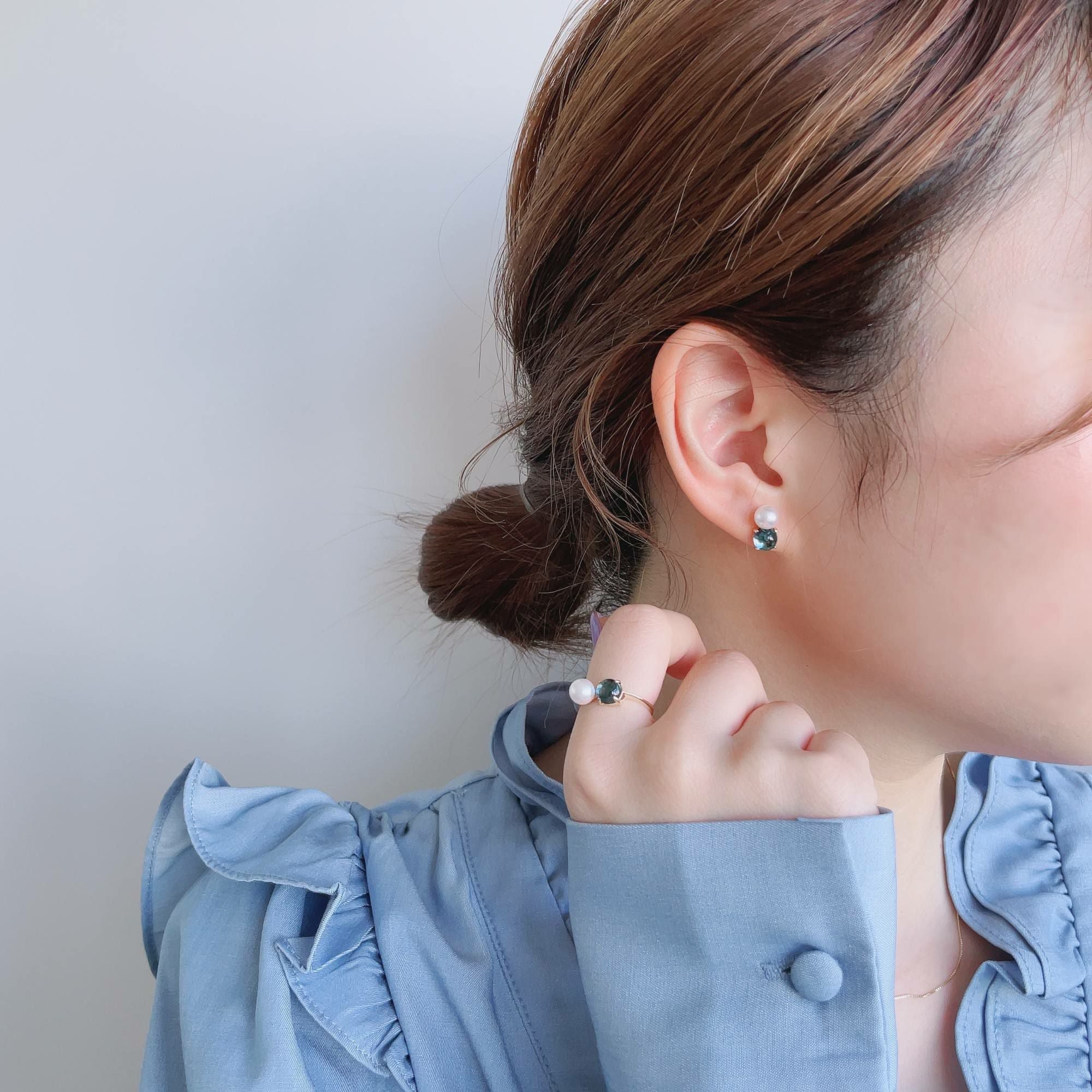 WEB限定】あこや真珠×ロンドンブルートパーズ ピアス 5.5-6.0mm/6mmUP