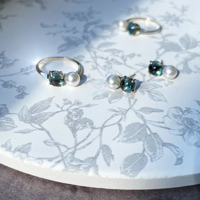 あこや真珠×ロンドンブルートパーズ リング　5.5-6.0mm/6mmUP K10Y