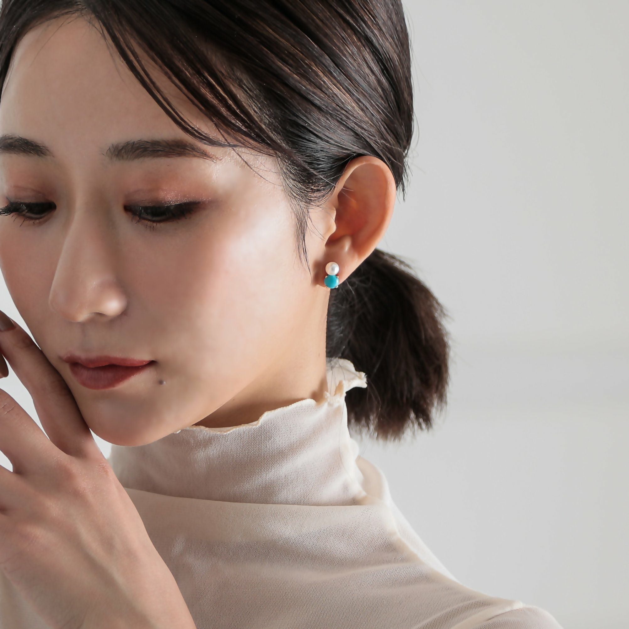WEB限定】あこや真珠×ターコイズ ピアス 5.5-6.0mm/6mmUP K10YG | WSP