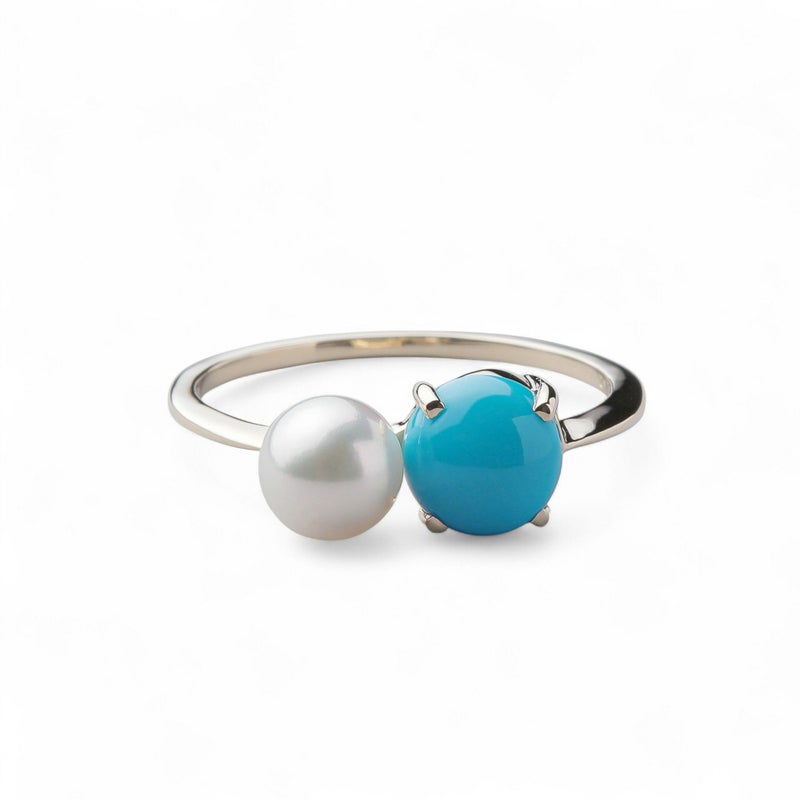 あこや真珠×ターコイズ リング　5.5-6.0mm/6mmUP K10YG
