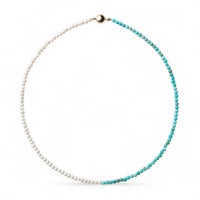 淡水真珠×ターコイズ ネックレス　2.5-3.2mm ハーフ