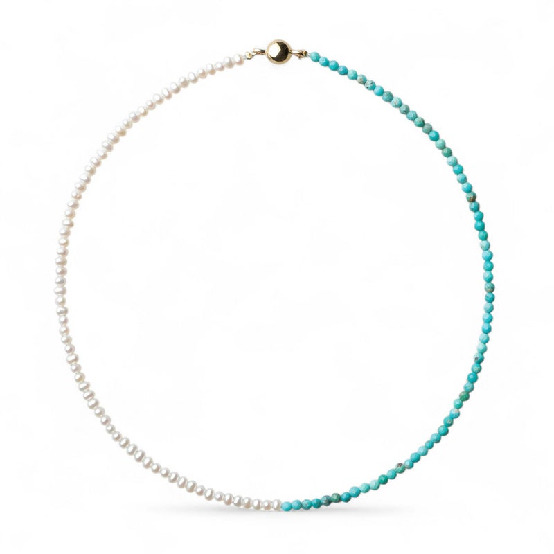 淡水真珠×ターコイズ ネックレス　2.5-3.2mm ハーフ