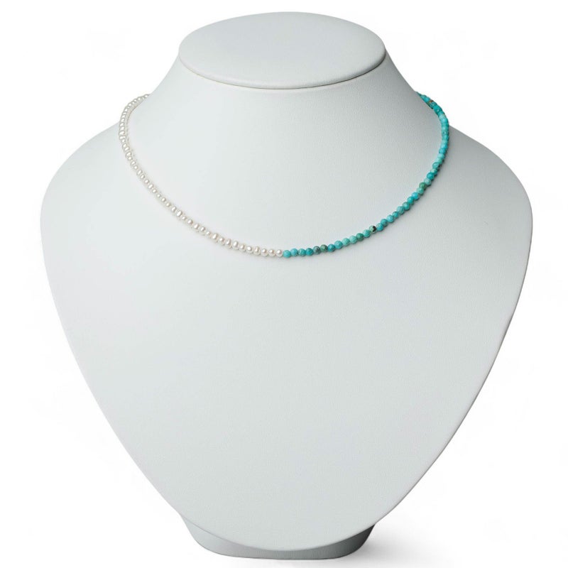 淡水真珠×ターコイズ ネックレス　2.5-3.2mm ハーフ