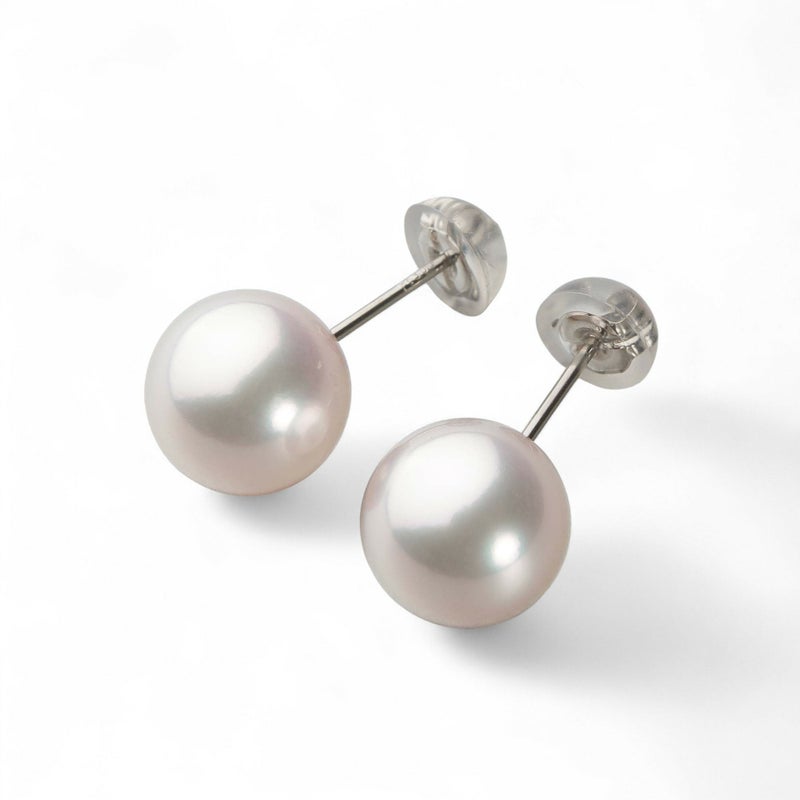 オーロラ花珠真珠 ピアス9.0-9.5mm PT900 -TOP Quality-