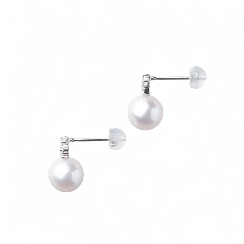 オーロラ花珠真珠 ピアス　7.5-8mm K18WG -TOP Quality-