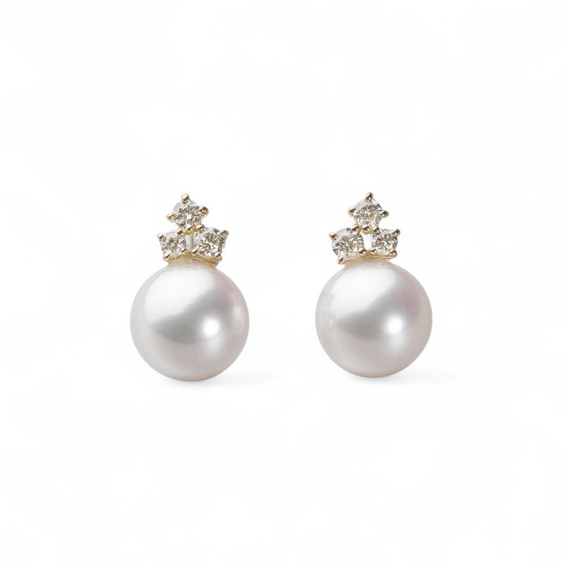 オーロラ花珠真珠 ピアス　8.0-8.5mm K18YG -TOP Quality-