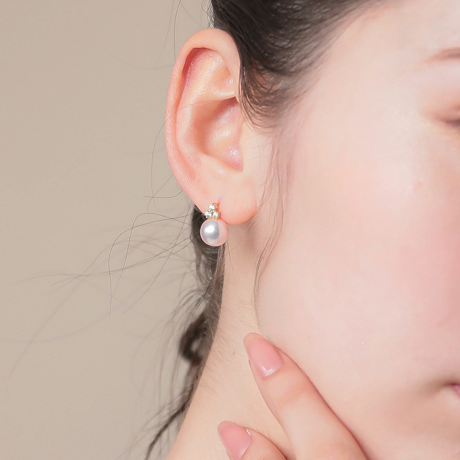 オーロラ花珠真珠 ピアス　8.0-8.5mm K18YG -TOP Quality-