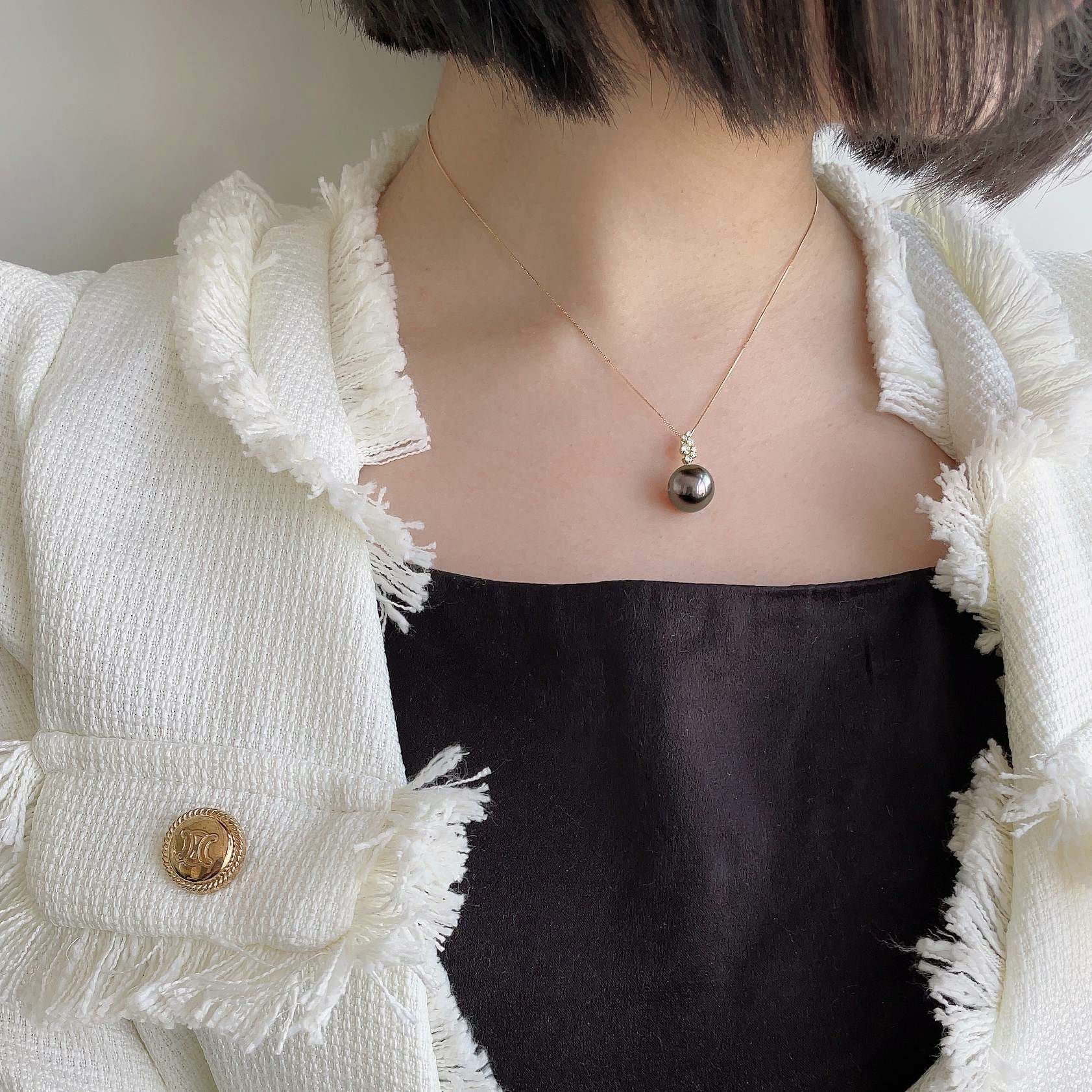 黒蝶真珠　ブラックパール　トップ　ネックレス　ペンダント約9㎜　k18 ブラックパール ペンダントトップ 黒真珠 10mm タヒチ黒蝶真珠