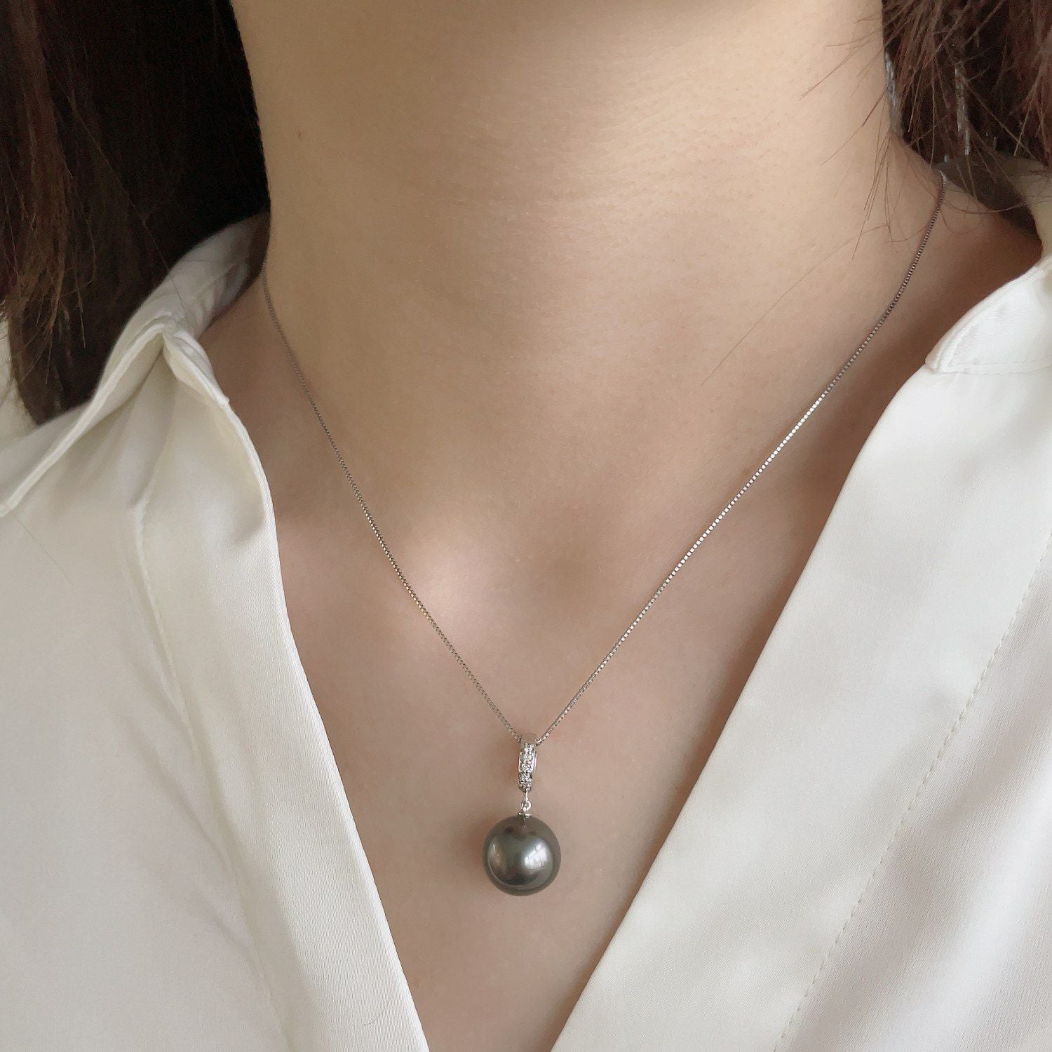 Tahitian+ タヒチ黒蝶真珠 クリッカー/ペンダントトップ 11mmUP K18WG