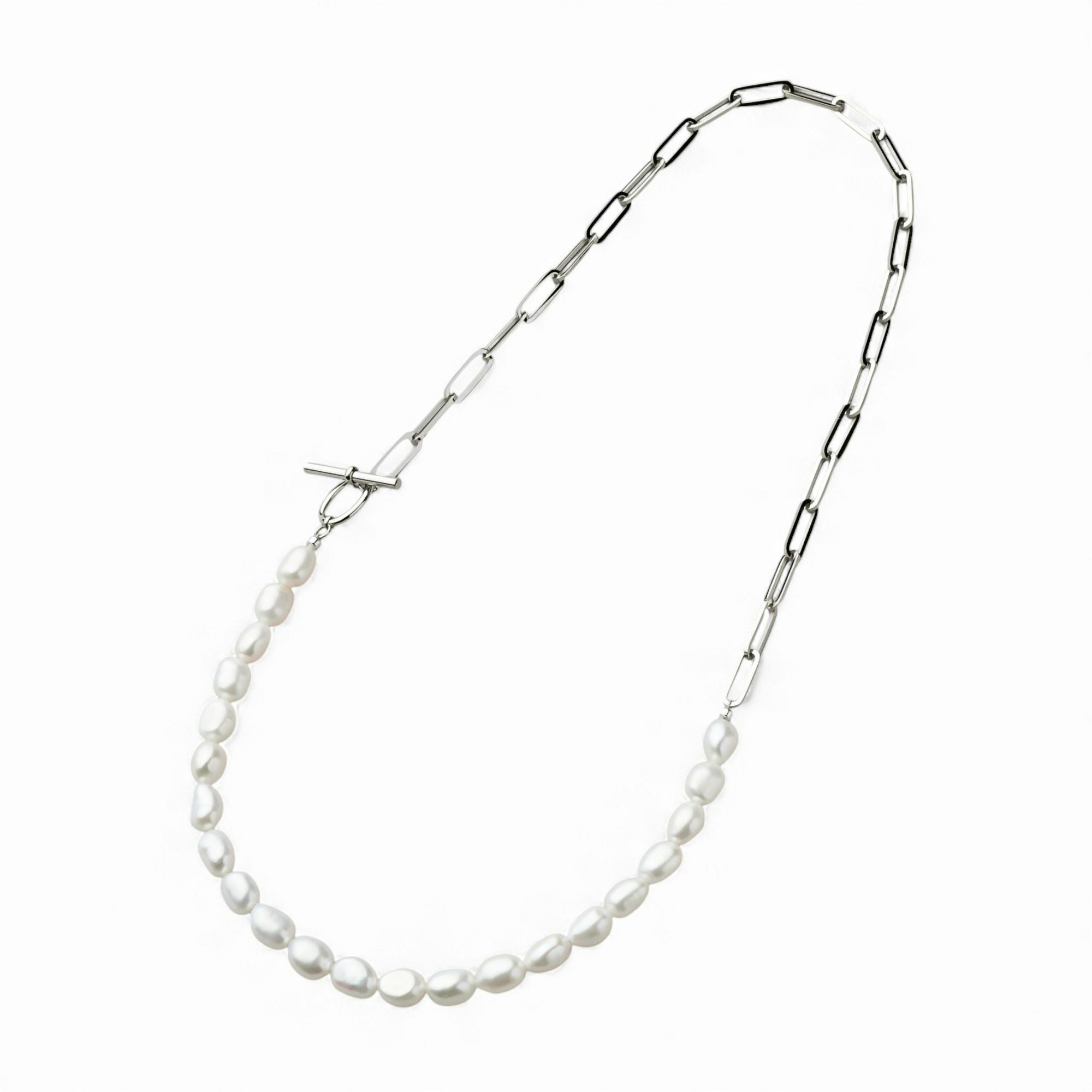 Unique+ 淡水真珠 ハーフチェーン ネックレス