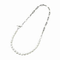 Unique+ 淡水真珠 ハーフチェーン ネックレス　7.0-7.5mm バロック