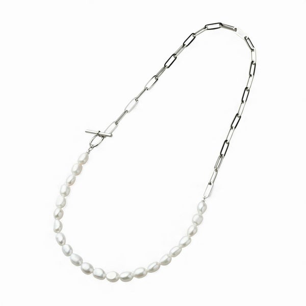 Unique+ 淡水真珠 ハーフチェーン ネックレス　7.0-7.5mm バロック