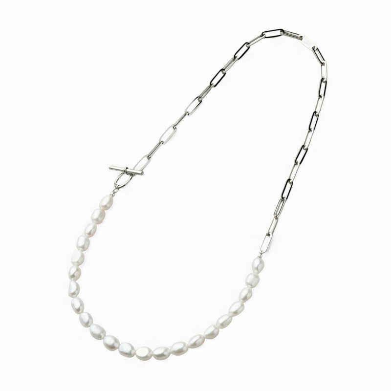 Unique+ 淡水真珠 ハーフチェーン ネックレス　7.0-7.5mm バロック