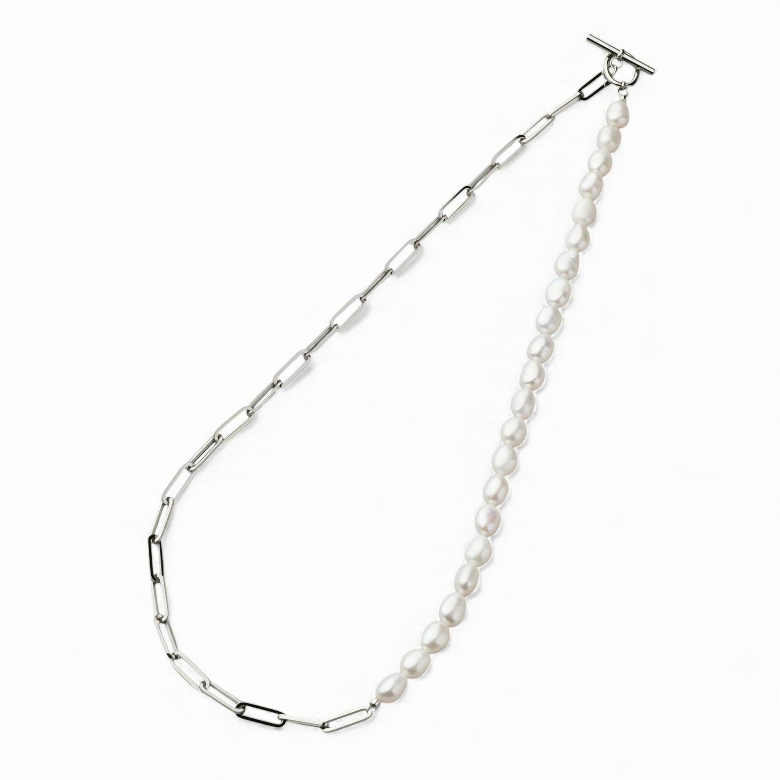 Unique+ 淡水真珠 ハーフチェーン ネックレス　7.0-7.5mm バロック