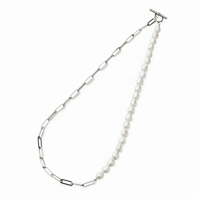 Unique+ 淡水真珠 ハーフチェーン ネックレス　7.0-7.5mm バロック