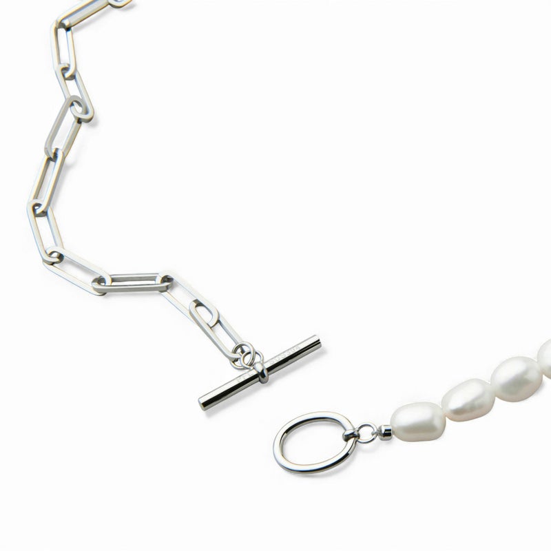 Unique+ 淡水真珠 ハーフチェーン ネックレス　7.0-7.5mm バロック