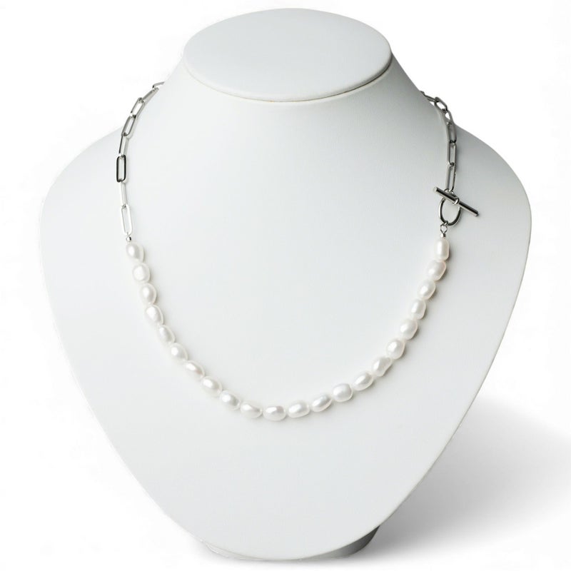 Unique+ 淡水真珠 ハーフチェーン ネックレス　7.0-7.5mm バロック