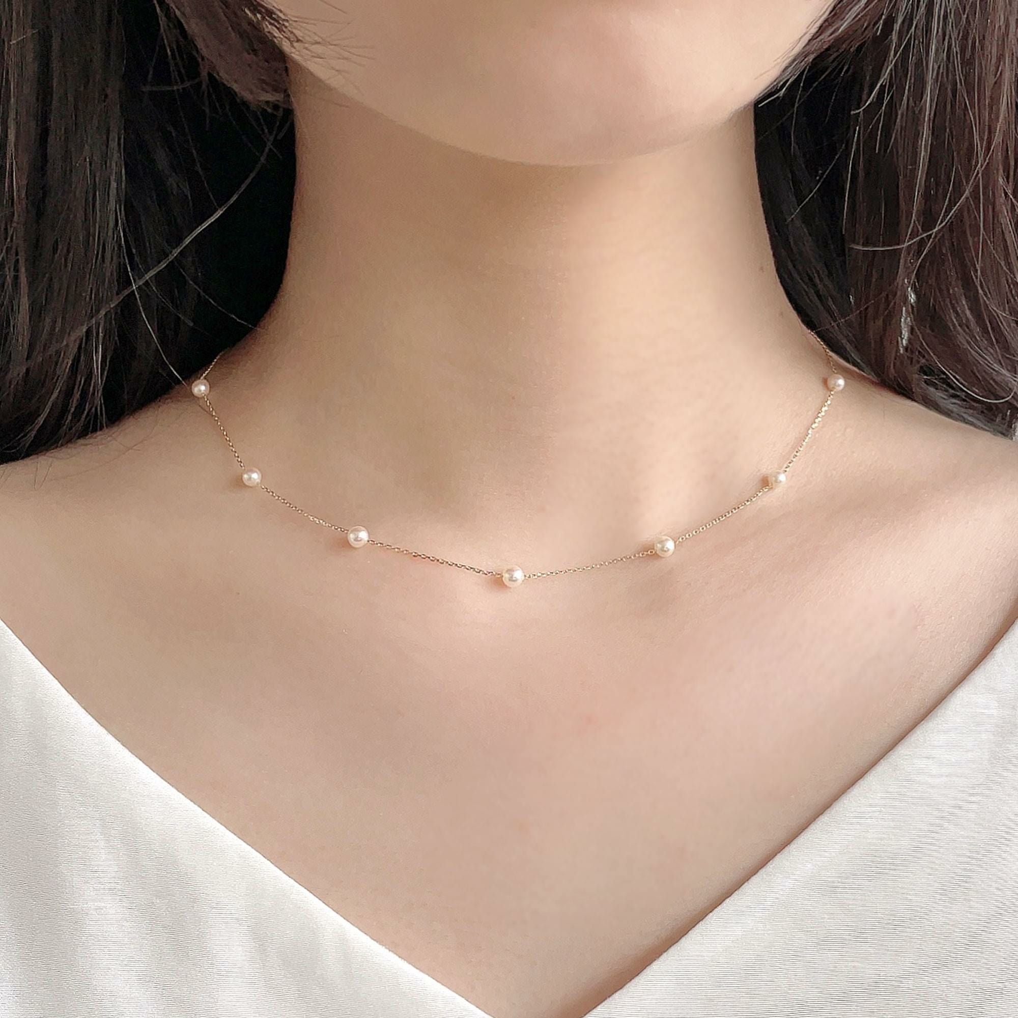 enSTYLE あこや真珠 ステーションネックレス 3.5-4.0mm K18YG | あこや