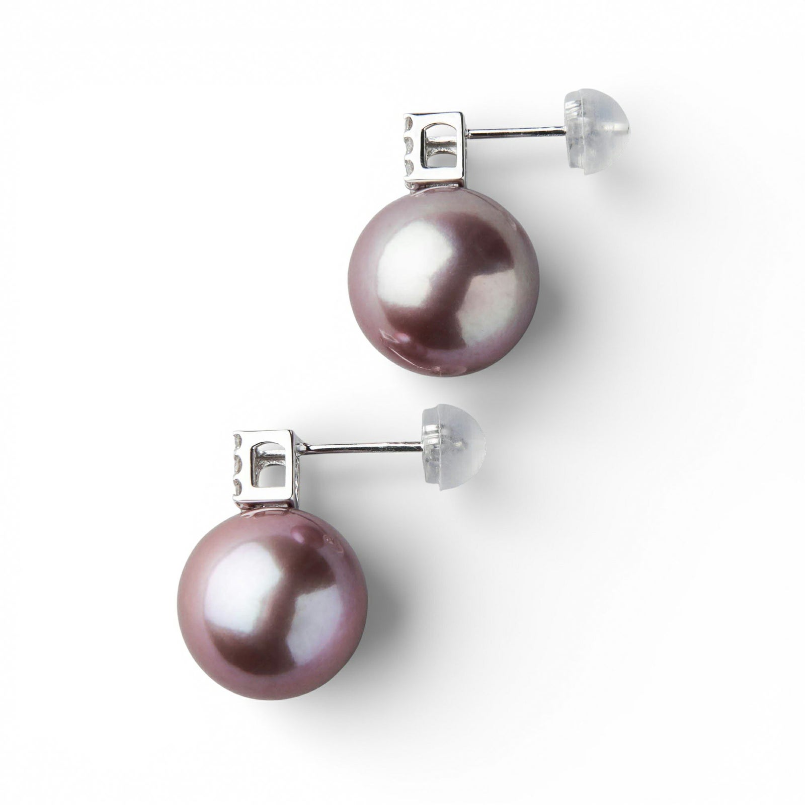 Mauvette 淡水真珠 ピアス11mm K18WG スクエアダイヤ