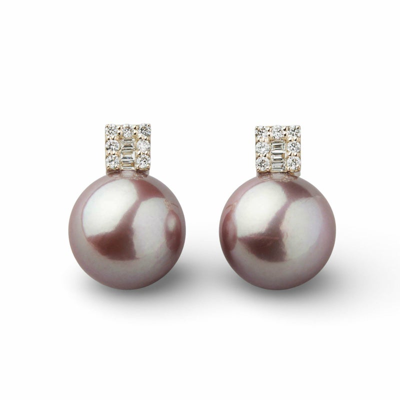 Mauvette 淡水真珠 ピアス11mm K18YG スクエアダイヤ