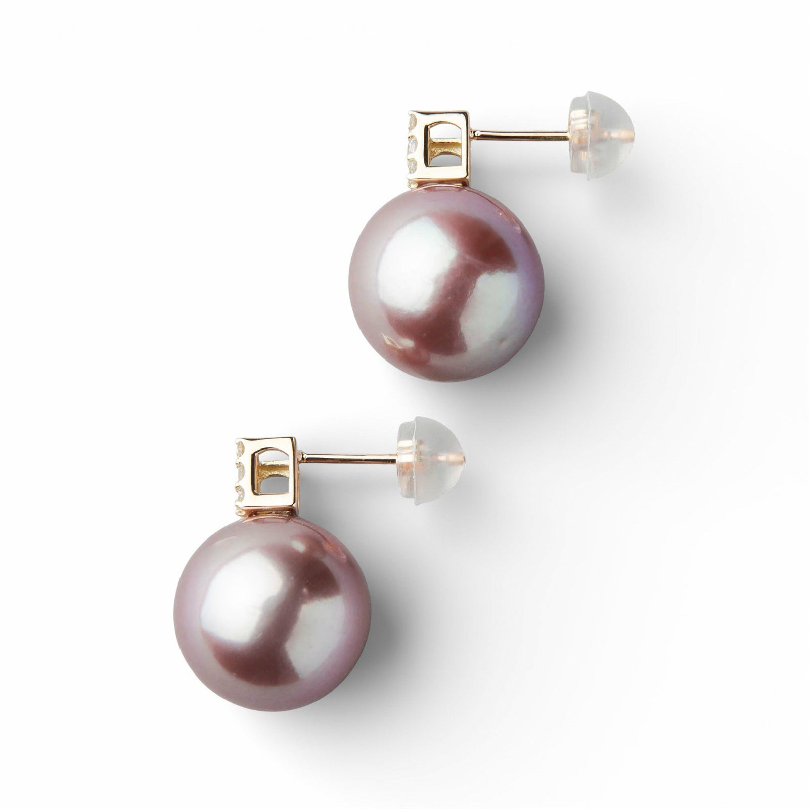 Mauvette 淡水真珠 ピアス11mm K18YG スクエアダイヤ