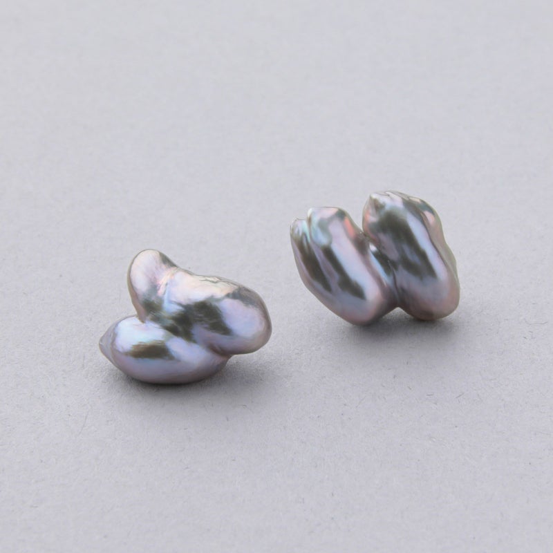 Unique fun! 淡水ケシ真珠 ピアス　11-13mm K18YG リボン バロック