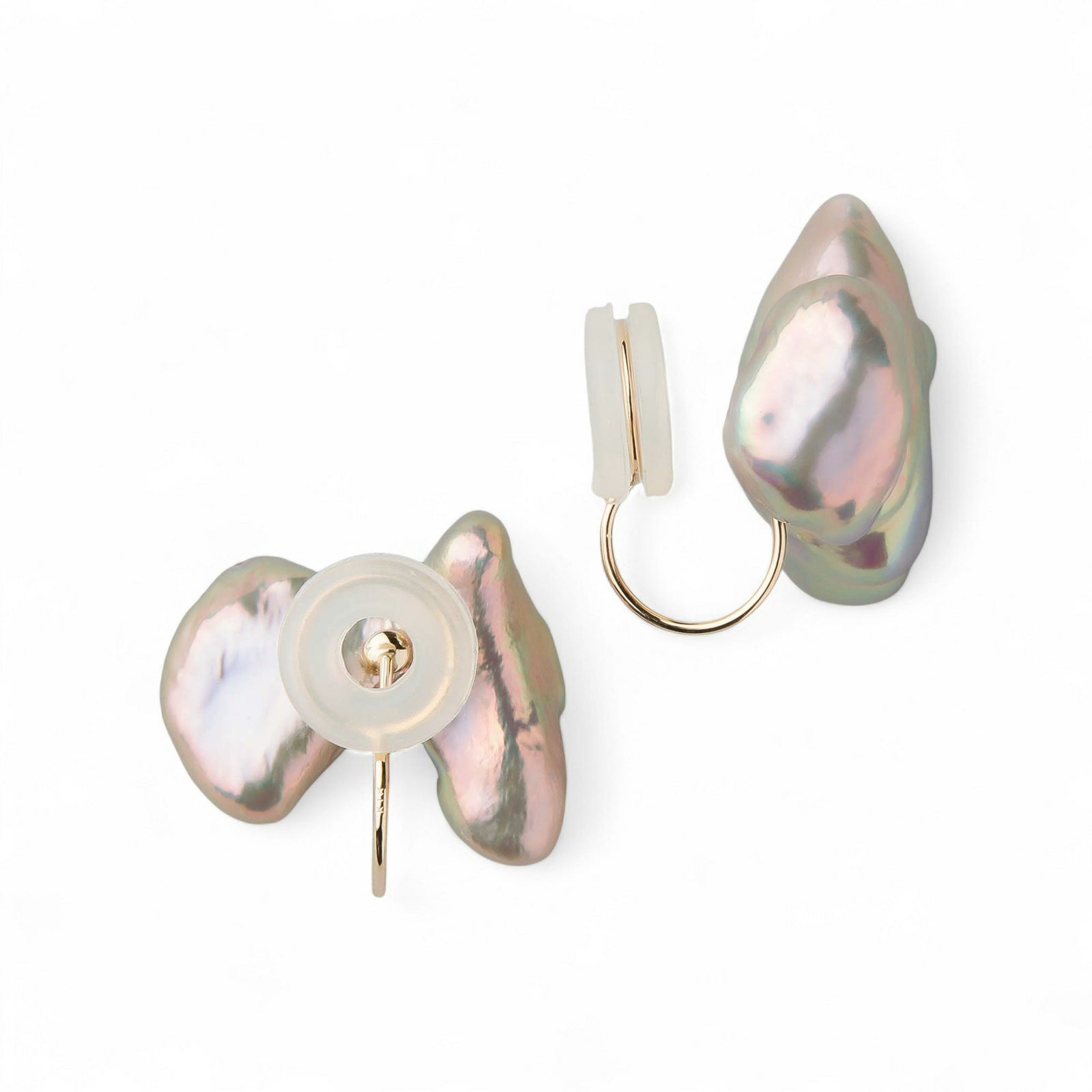 Unique fun! 淡水ケシ真珠 イヤリング　10-13mm K18YG リボン バロック