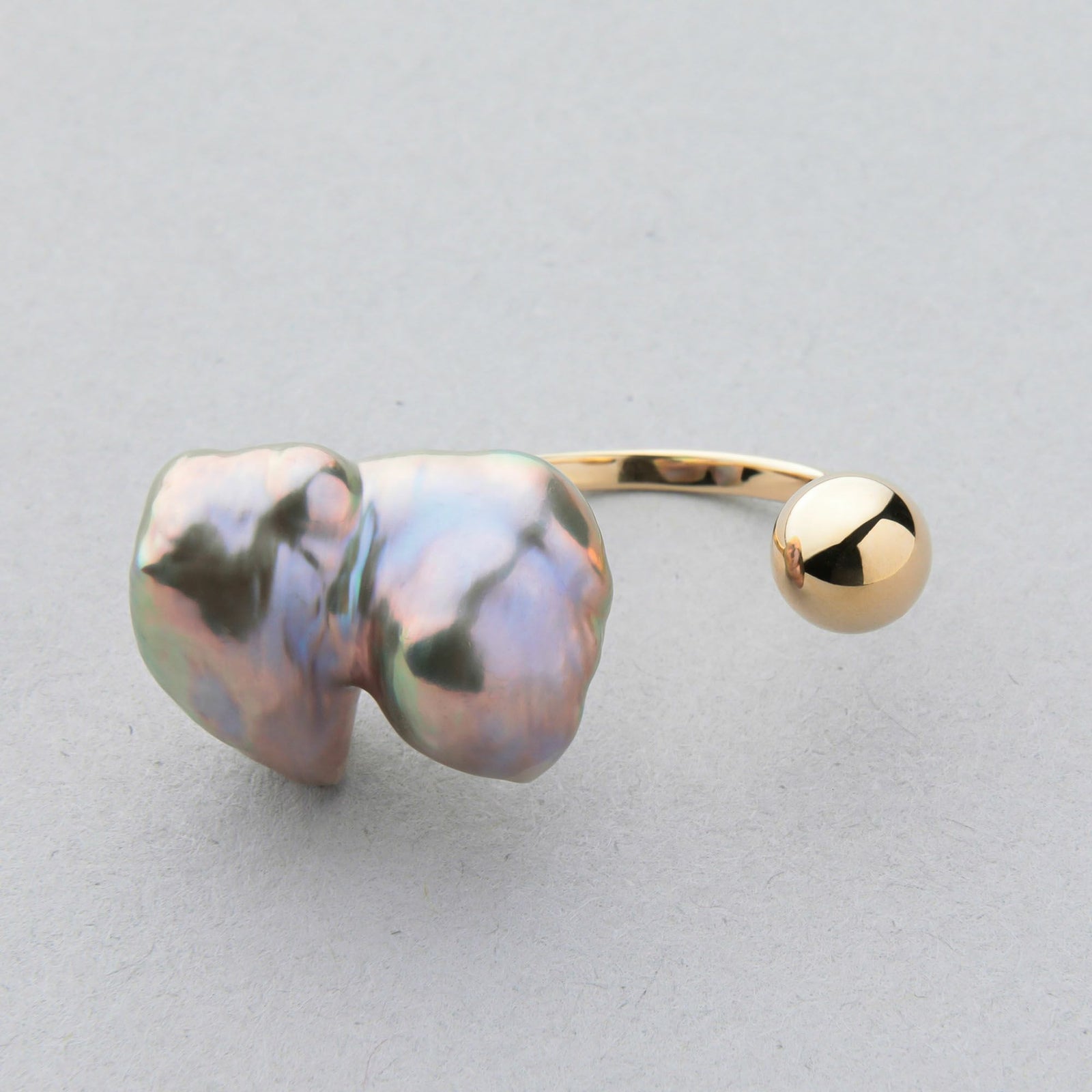 Unique fun! 淡水ケシ真珠 フォークリング　13-14mm K18YG バロック