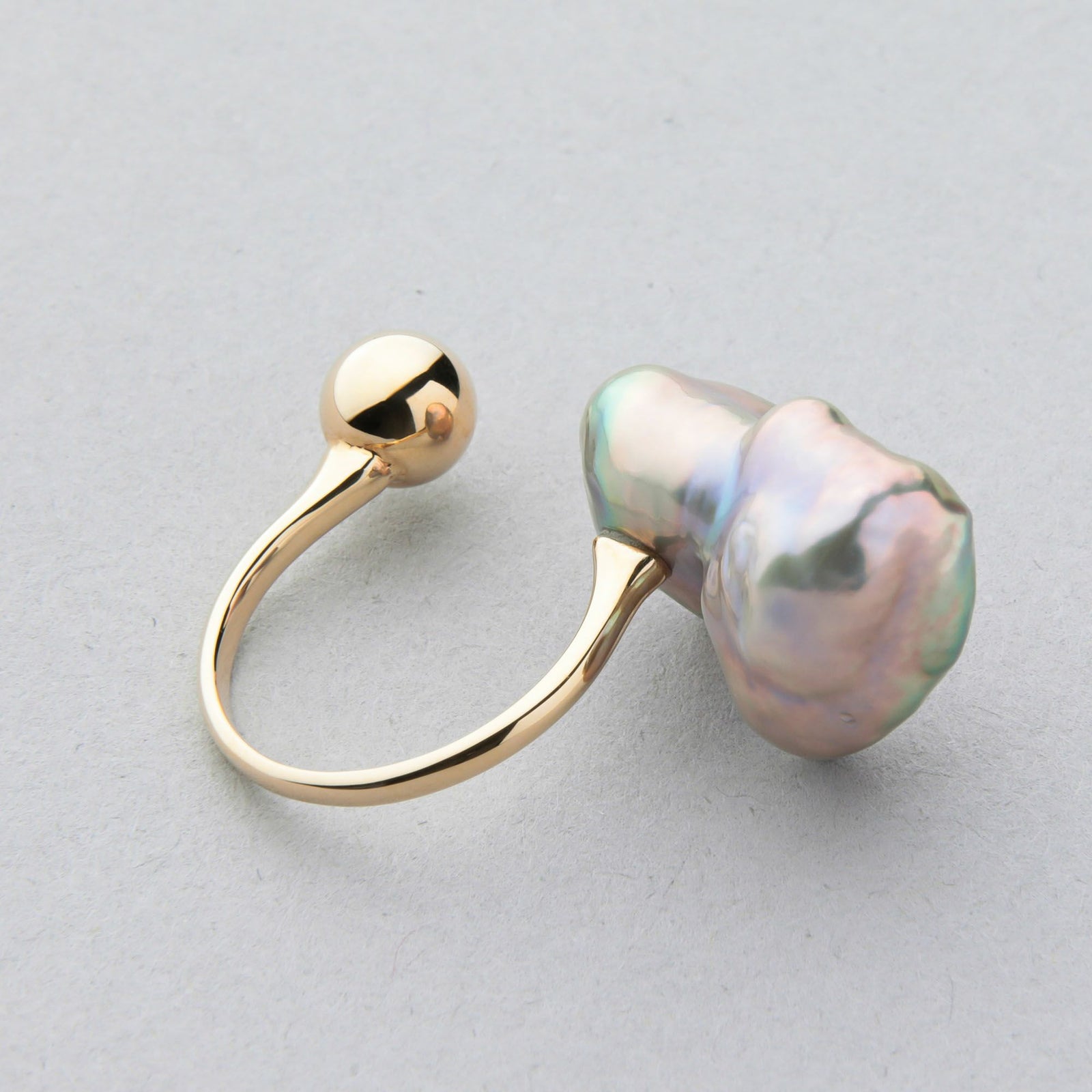 Unique fun! 淡水ケシ真珠 フォークリング　13-14mm K18YG バロック