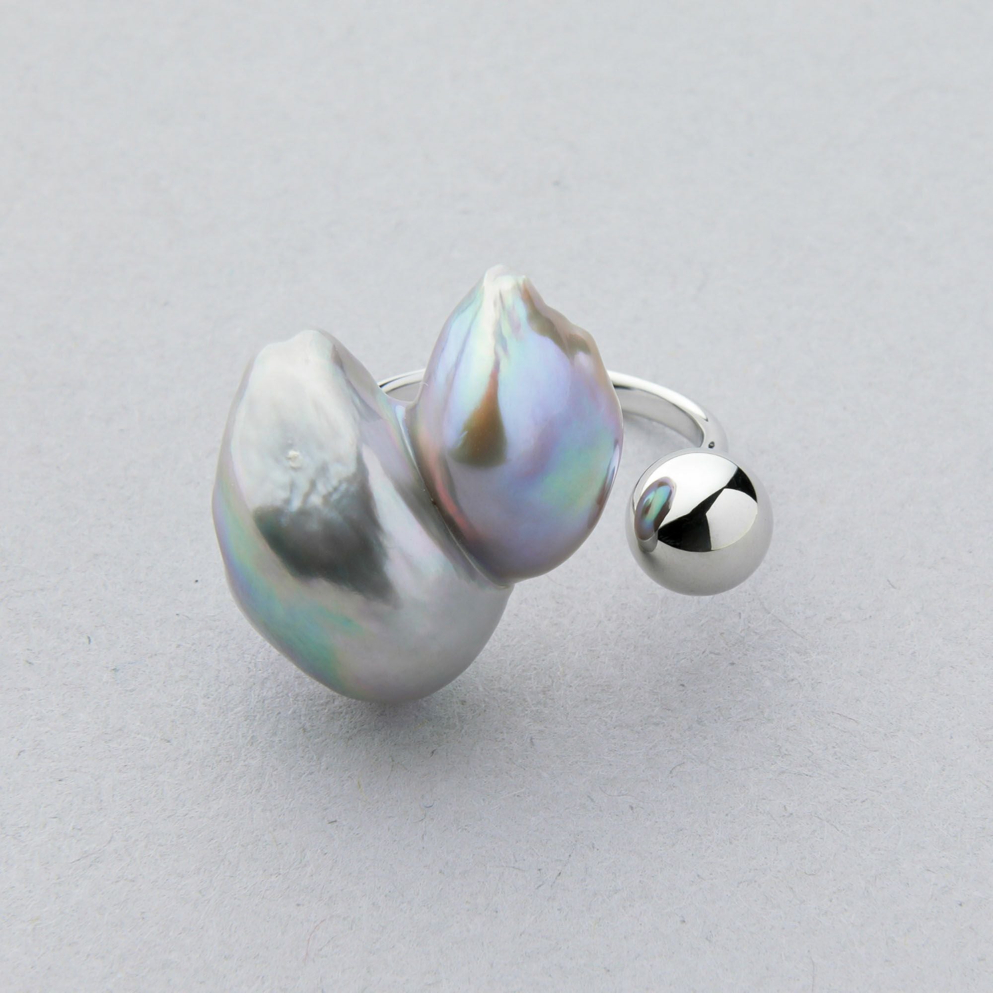 WEB限定】Pistachio タヒチ黒蝶真珠 フォークリング 11mmUP K18WG