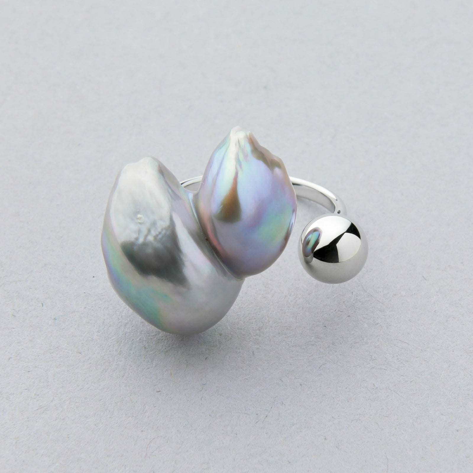 Unique fun! 淡水ケシ真珠 フォークリング　13-14mm K18YG(RH) バロック