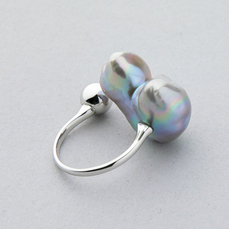 Unique fun! 淡水ケシ真珠 フォークリング　13-14mm K18YG(RH) バロック