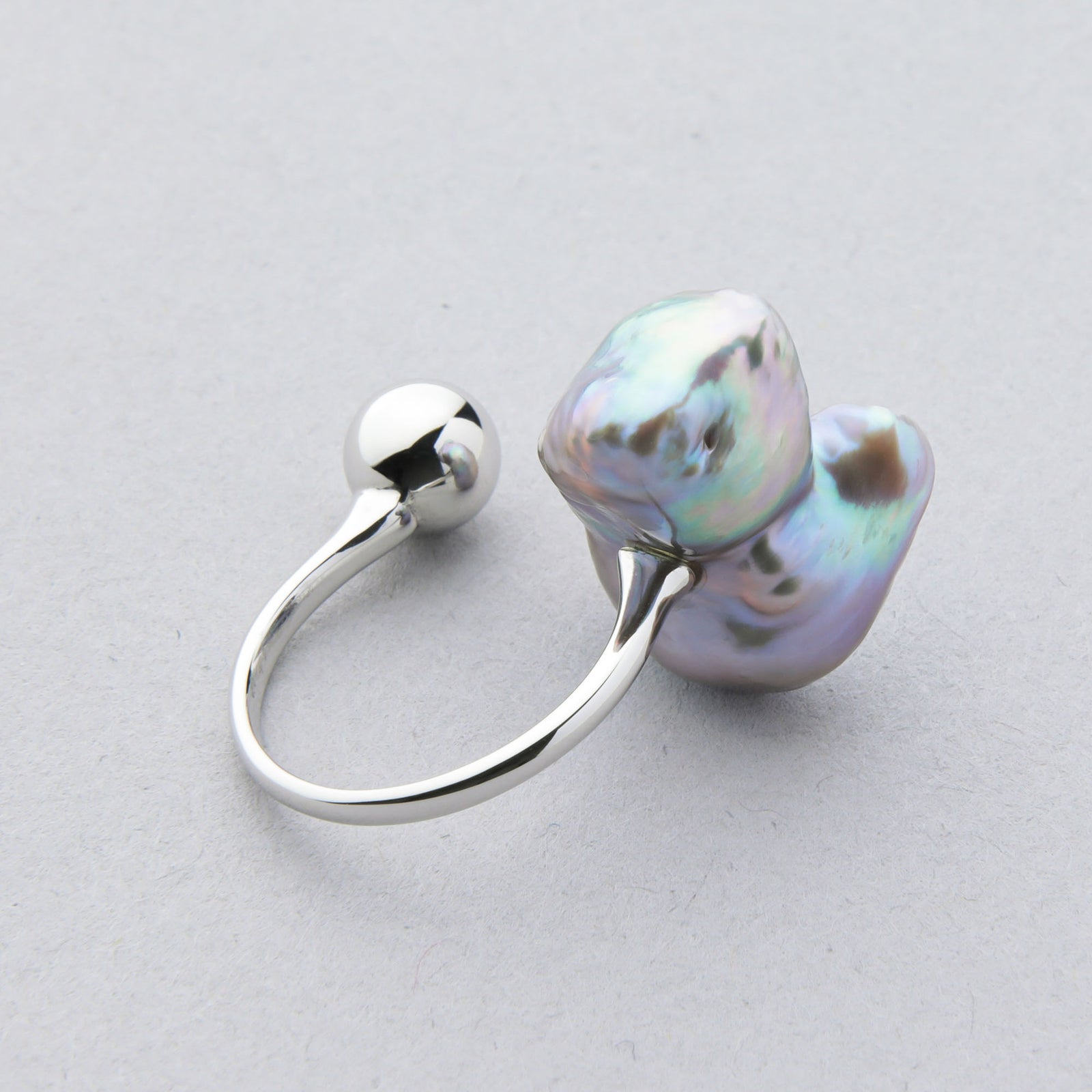 Unique fun! 淡水ケシ真珠 フォークリング　13-14mm K18YG(RH) バロック